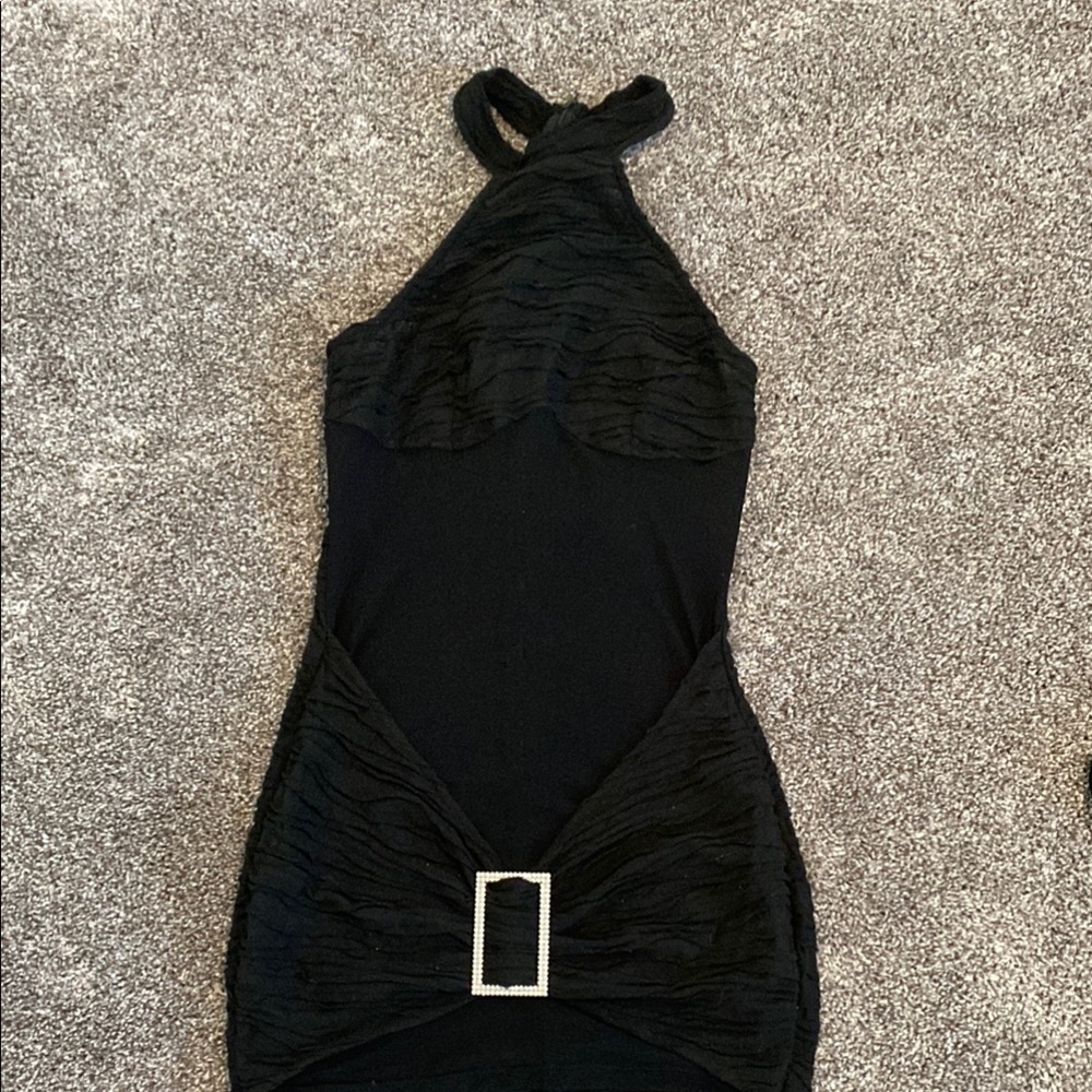 SHEIN Black Ruched Halter Mini Dress